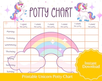 Unicorn Potty Chart Printable for girls Potty training tracker for toddlers Toilet training chart digital download