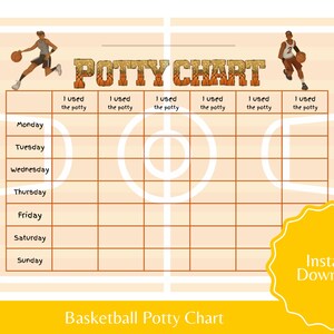 Basketball Potty Chart Printable for boys Toilet training chart for toddlers Potty training ideas
