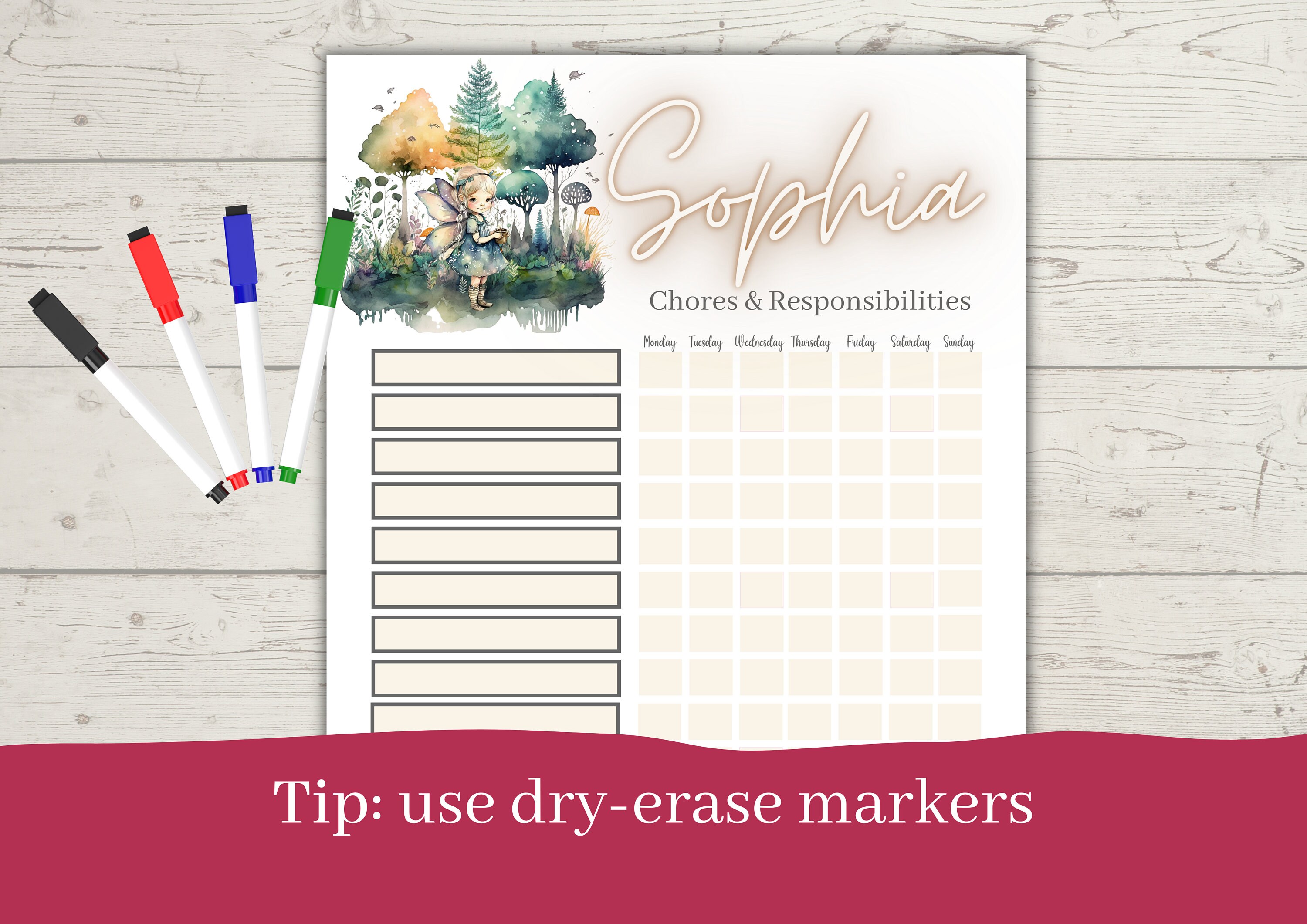 Curated visual reference: Picture Idea: Fairy Personalized Chore Chart Printable For Girls Encourage