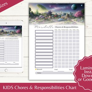 Personalized Chore Chart for Kids Printable Responsibility chart for boys Weekly chore chart for family Planet responsibility chart for teen