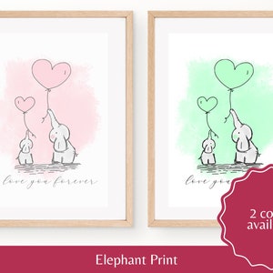 Beautiful Mama Elephant and baby wall print decor Pink Elephant print for Nursery Baby room decor Kids room decor ideas