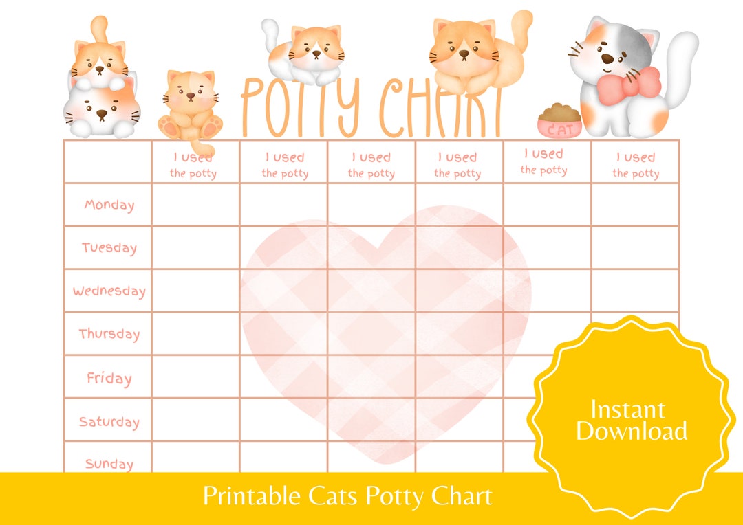 Cat Potty Chart Printable for Girls Kitties Potty Training Chart for Kids Toilet Training for
