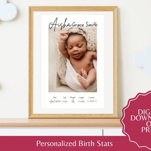 Personalized Birth Stats wall art Printable Birth announcement Newborn info keepsake Custom Newborn gift Nursery decor ideas Baby keepsake