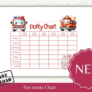 Printable Firetruck Potty Training Chart for Toddlers, Firetruck Reward Chart, Firetruck Sticker Chart, Kids Reward Chart, Truck Potty Chart