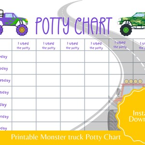 Monster Truck Potty Chart Printable for boys Toilet Training tracker for toddlers Potty training ideas