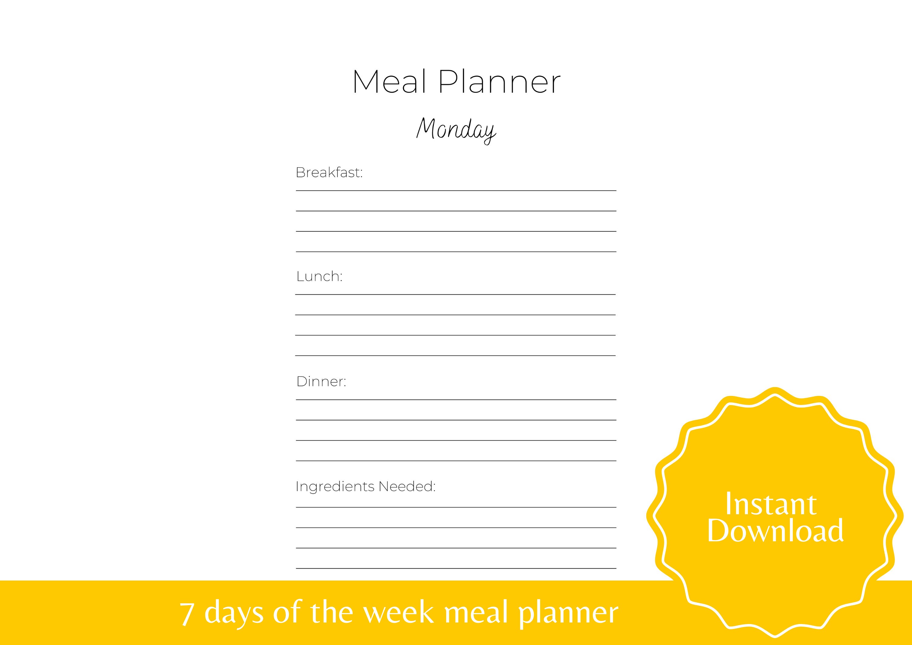 Simple Meal Planner Printable Minimalist Printable Planner for Meal ...