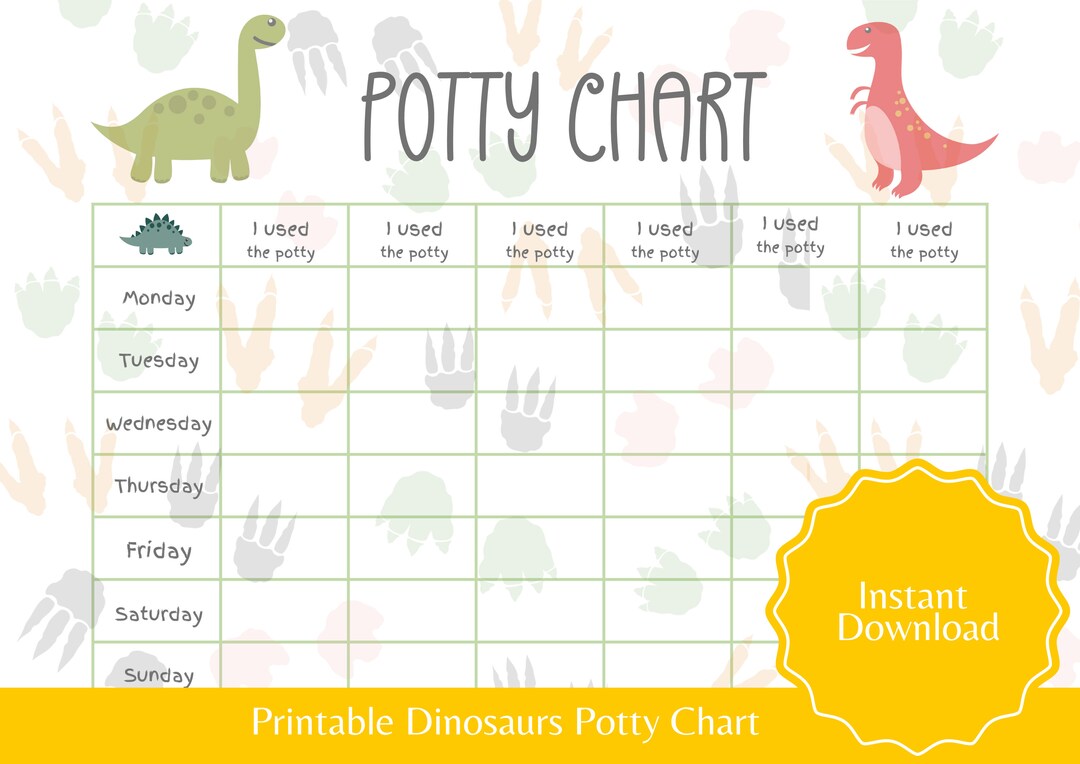 Dino Potty Chart Printable for Boys Potty Chart Dinosaur for Girls Toilet Training Chart for ...