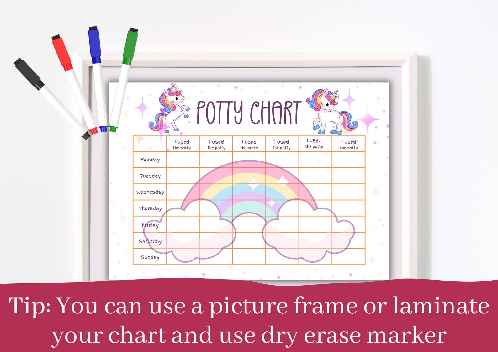 Unicorn Potty Chart Printable for Girls Potty Training Tracker for ...