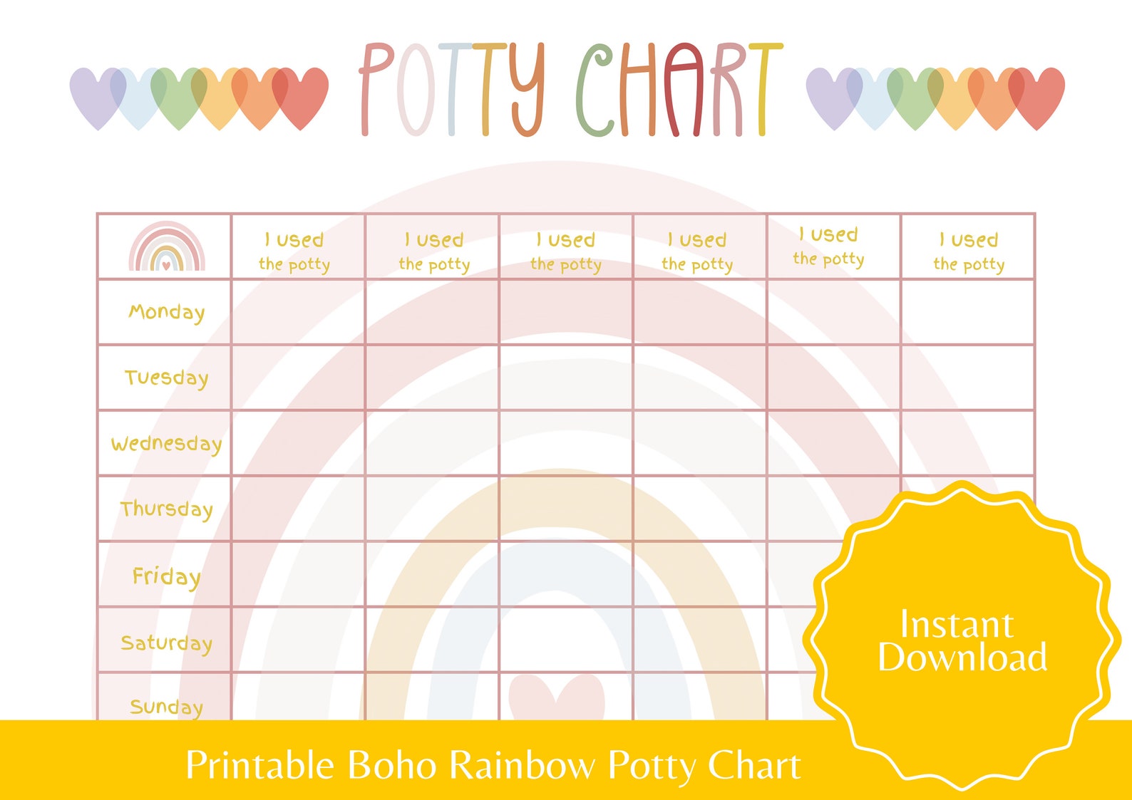 Boho Rainbow Potty Training Chart Printable for Girls Toilet Training Reward Tracker Potty ...