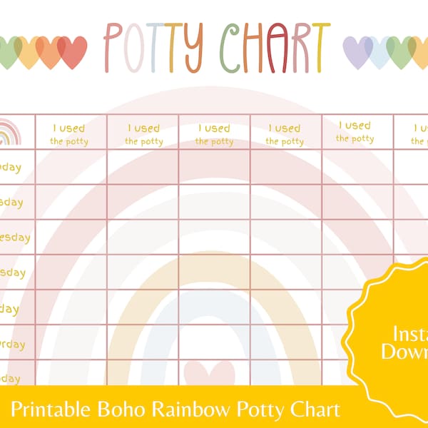Boho Rainbow Potty Training Chart Printable for girls Toilet training reward tracker Potty training ideas for toddlers