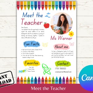 Meet the Teacher editable template for elementary kindergarten canva printable