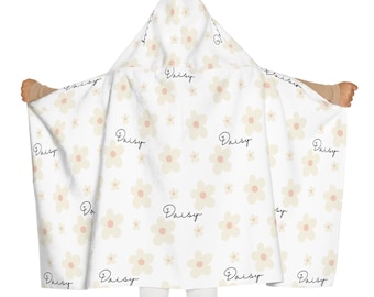 Floral Kids Hooded Towel | Cream Daisy Print, Hooded Beach Towel