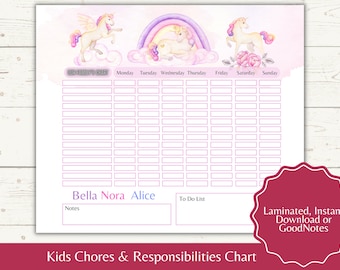 Personalized Unicorn Chores Chart: Girls' Productivity Planner (PDF)
