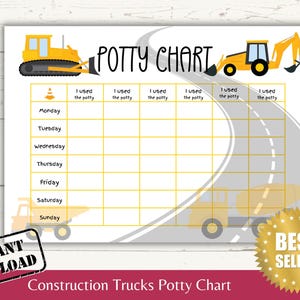Construction Potty Chart, Printable Potty Chart, Potty Chart for Boys, Potty Training Reward Chart, Construction Potty Training Chart