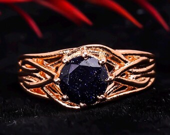 Blue Sandstone Ring: 925 Silver Round Cut Promise Ring