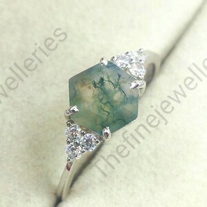 Natural Moss Agate Ring Vintage Moss Agate Statement Ring Engagement Ring Gift for Mom Gift for Her Silver Ring Proposal Ring Wedding Gift