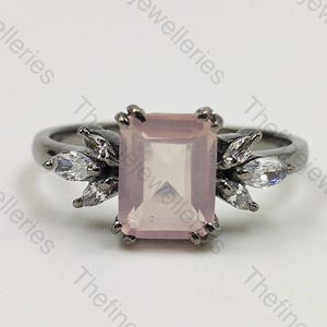 Emerald Rose Quartz Engagement Ring 14k Solid Gold  Rose Quartz Wedding Ring Antique Solitaire Engagement Ring Vintage Bridal Promise Ring