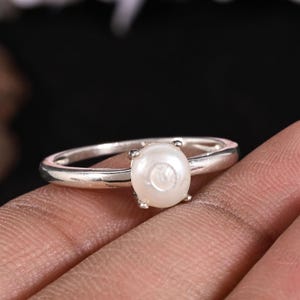 Freshwater Pearl Round Cut Ring Sterling Silver with Classic Solitaire  Handmade June Birthstone Ring Trending Minimalist Jewelry Gift