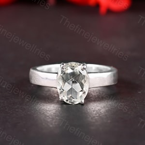 Oval Green Amethyst Ring: 925 Silver Engagement Ring