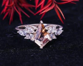 カイト モルガナイト エンゲージリング、ジルコニア、925スターリング