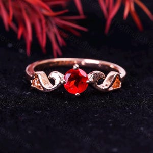 Red Garnet Engagement Ring: Round Solitaire, 925 Silver Rose Gold Finish