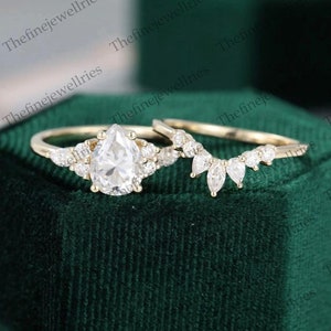 Pear Cut Moissanite Engagement Set Unique Wedding Ring Set Anniversary Gift Bridal Ring Set Diamond Ring Set Promise Ring Gift for her