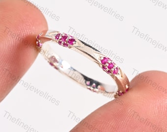 Pink Ruby Eternity Band: Sterling Silver Stacking Ring, July Birthstone