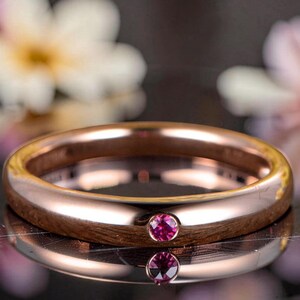 Rose Gold Ruby Wedding Band, 2.5mm Round Flush Set Dome Ring – July Birthstone