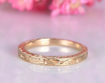 14k Plain Gold Ring,14k rose gold, Filigree Milgrain Edge, Floral Design, Wedding Ring, Wedding Band, Anniversary Ring, Retro Vintage