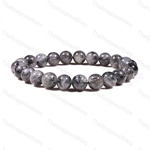 Black Rutilated Quartz Beaded Bracelet - 8mm Crystal