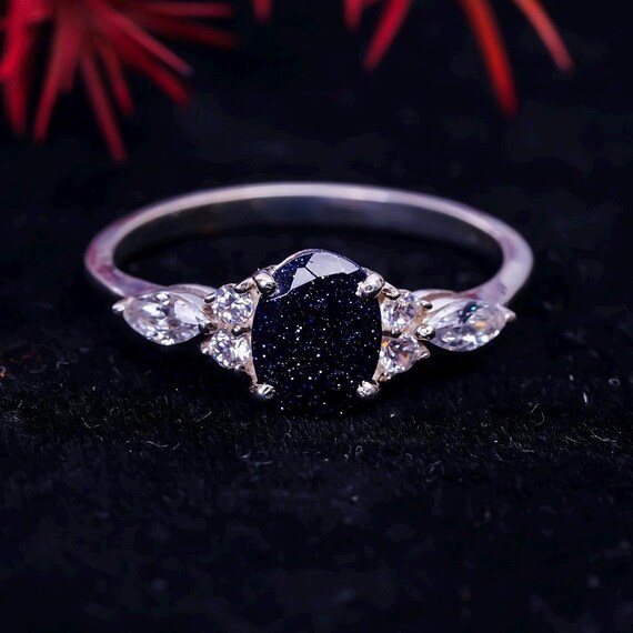 ブルーサンドストーンリング：オーバルカット、925シルバープロング