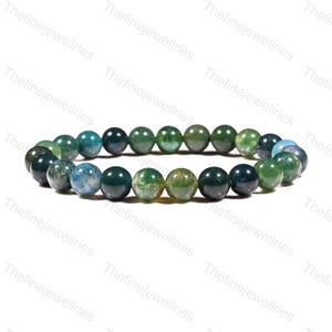 Moss Agate Bracelet: Green Crystal, Handmade, Spiritual Protection