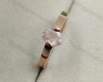 Oval Rose Quartz, 925 Silver Rose Gold Promise Ring