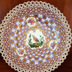 Dresden Porcelain Centrepiece Basket Bowl with Birds and Flowers