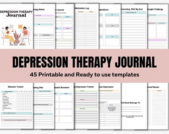 Depressione Diario di salute mentale Monitoraggio dell'umore Foglio di lavoro per la terapia Cartella di lavoro per il monitoraggio della depressione Pianificatore della depressione Stampabile Terapia della depressione