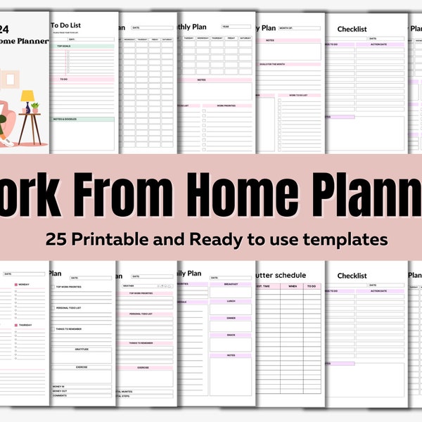 Work From Home Daily Planner Weekly Planner Monthly Planner Productivity Planner Work From Home Planner Digital Planner Work Day Organizer.