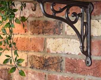 Natural Cast Iron Scroll Design Shelf Bracket - 9x10cm