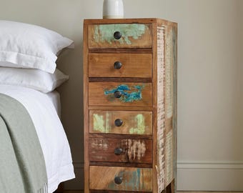 Reclaimed Wood Six Draw Storage | Bedside Table