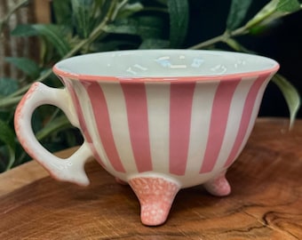 Pink and White Striped Teacup | Quirky & Cute Three Legged Teacup