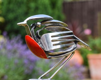 Hand-crafted Recycled Cutlery Robin Ornament - Home or Garden Decoration