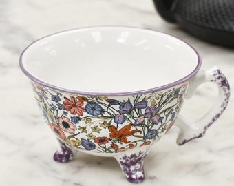 Handcrafted Floral Ceramic Teacup, Three Feet Design, Tea Lover Gift