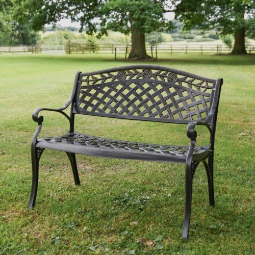 Black aluminum outdoor bench discount