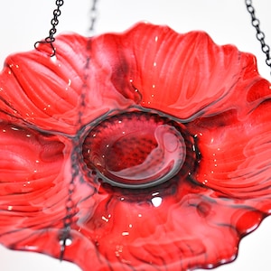 Hand Blown Glass Poppy Bird Bath or Feeder: Garden Decoration