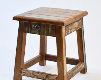 Reclaimed Wooden Stool with Draw | H30cm  Vintage Style Home Furniture/Decor