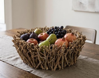 Wooden Woven Twigs Basket - Handcrafted Fruit or Storage Willow Basket
