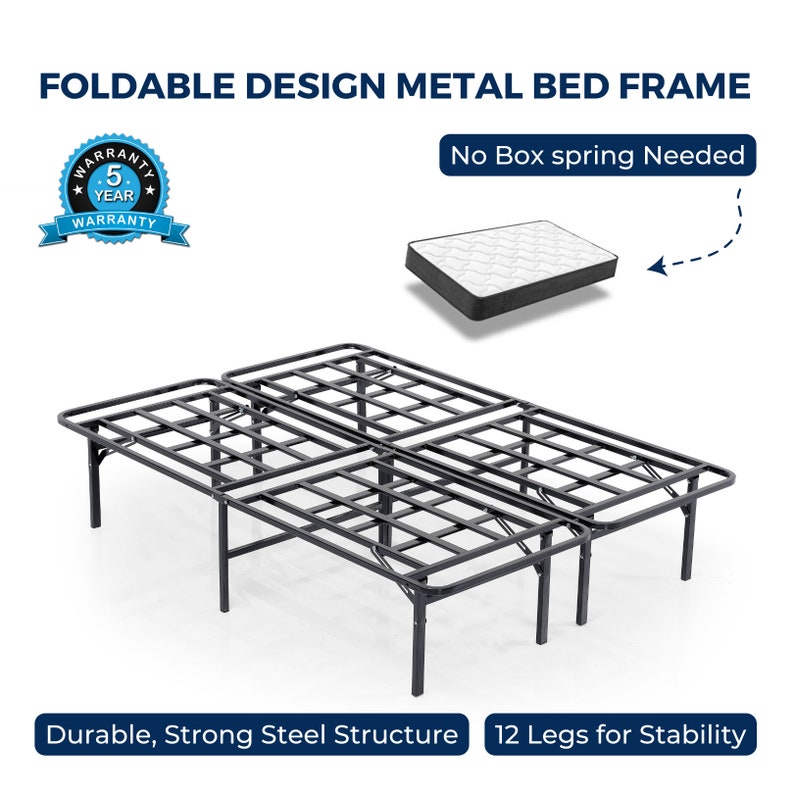 Smartbase Foldable Metal Platform Bed Frame Mattress Foundation With ...