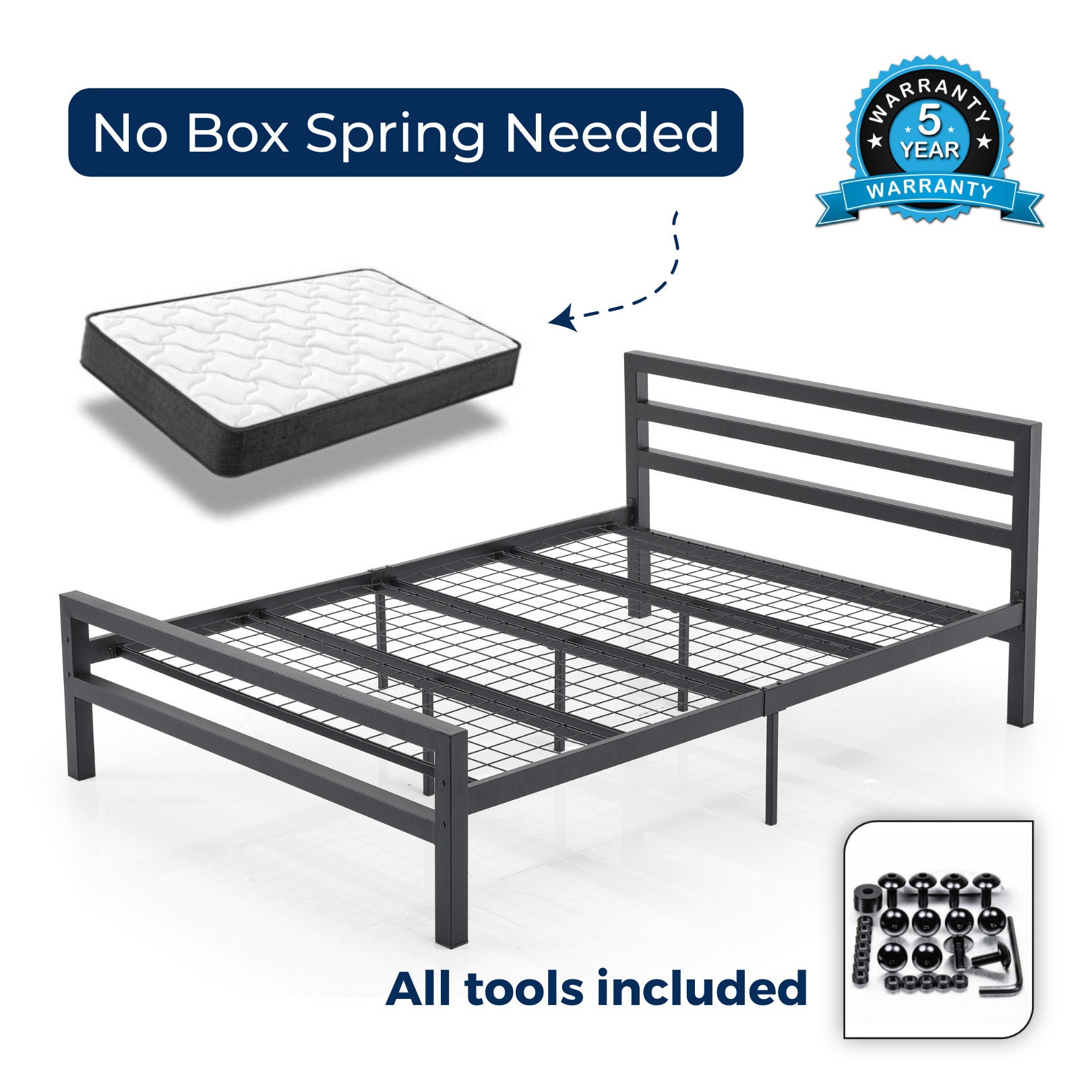 Platform Bed With Underbed Storage Black Metal Bed Frame Etsy UK
