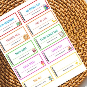 Bearbeitbare Kids Relings Gutscheine | Druckbare Incentive-Karten | Spaß Verhalten Belohnungen | Sofortdownload | Canva Vorlage