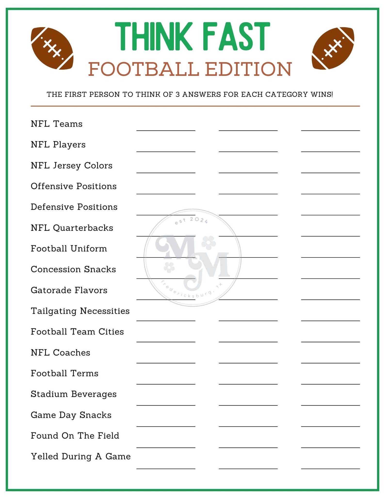 Football Games Football Printable NFL Games Super Bowl Games