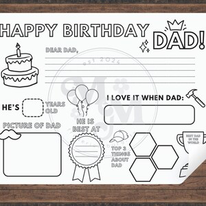 Alles Gute zum Geburtstag Papa Ausmalen | Papas Geburtstag Printable | Alles über Papa